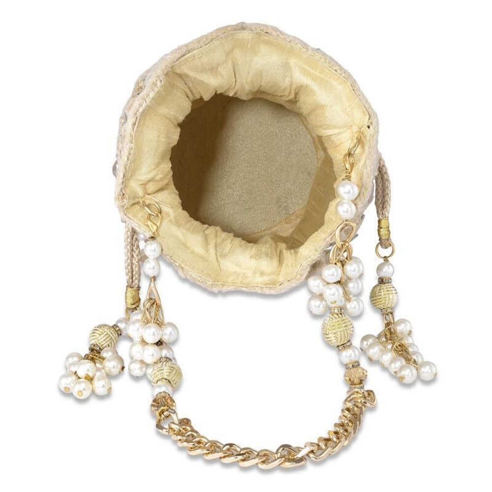 7702 Cream Potli Purses Gift Handmade Evening Handbag Stylish Bridal - Picture 7 of 9
